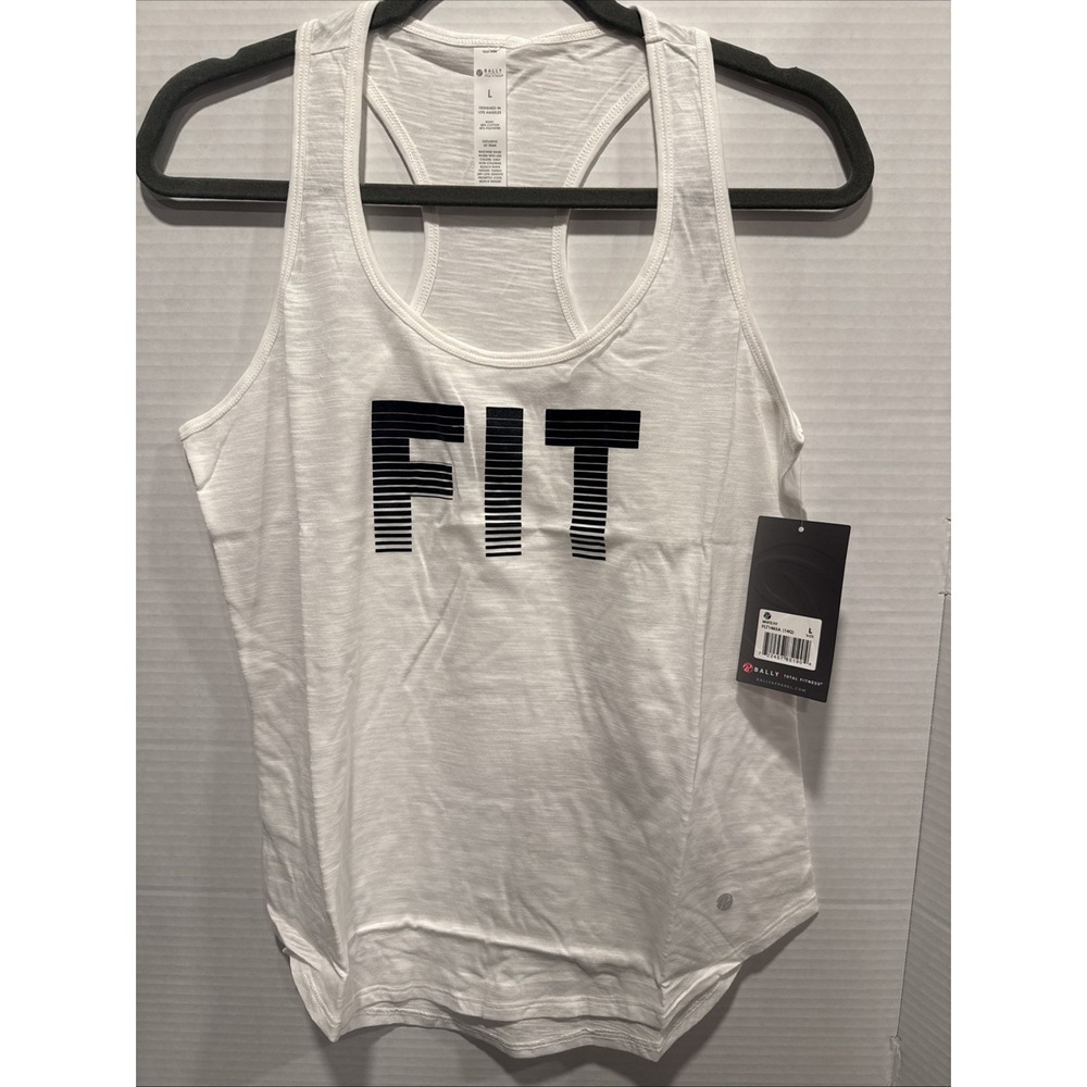 Bally Total Fitness FIT Racerback Tank Top White Graphic NWT Large